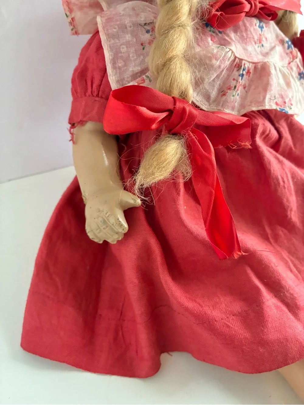 Vintage 40s 50s Composition Doll Red Dress Hat 18” Hard Plastic Rare